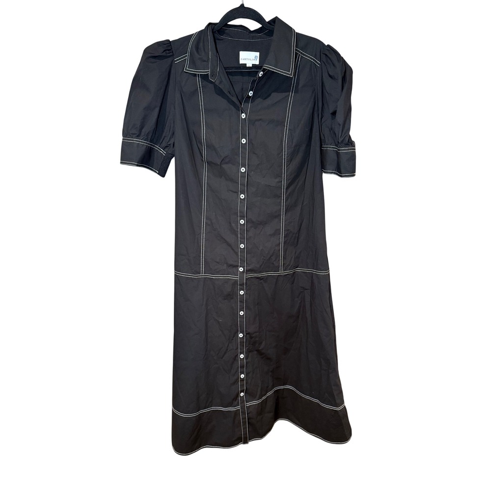 Cartolina Francesca Noir Midi Dress Cotton Black Size Large *No Belt* - Picture 2 of 9